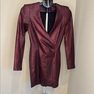 AKIRA- Burgundy Snake Print Long Sleeve Bodycon Dress